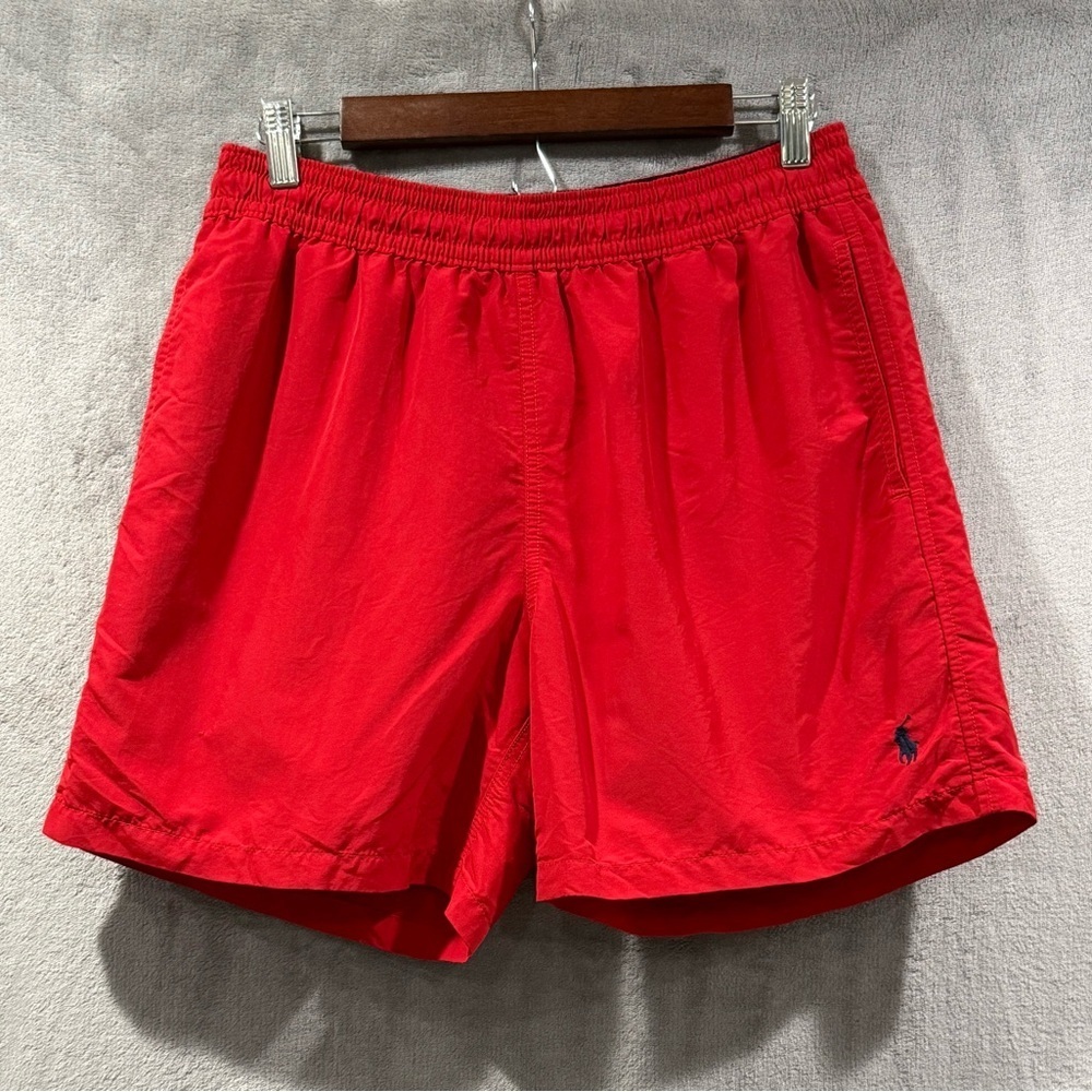 POLO RALPH LAUREN Red Lined Swim Shorts Adjustable Waist Mens Size Medium